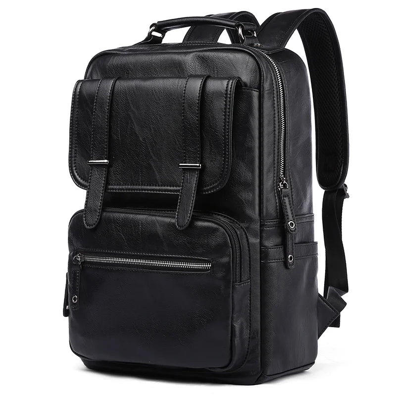 Leather PU Backpack Men Mochila Laptop Backpack School Travel Leather Backpack - MCROONS.COM