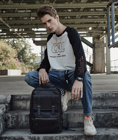 Leather PU Backpack Men Mochila Laptop Backpack School Travel Leather Backpack - MCROONS.COM