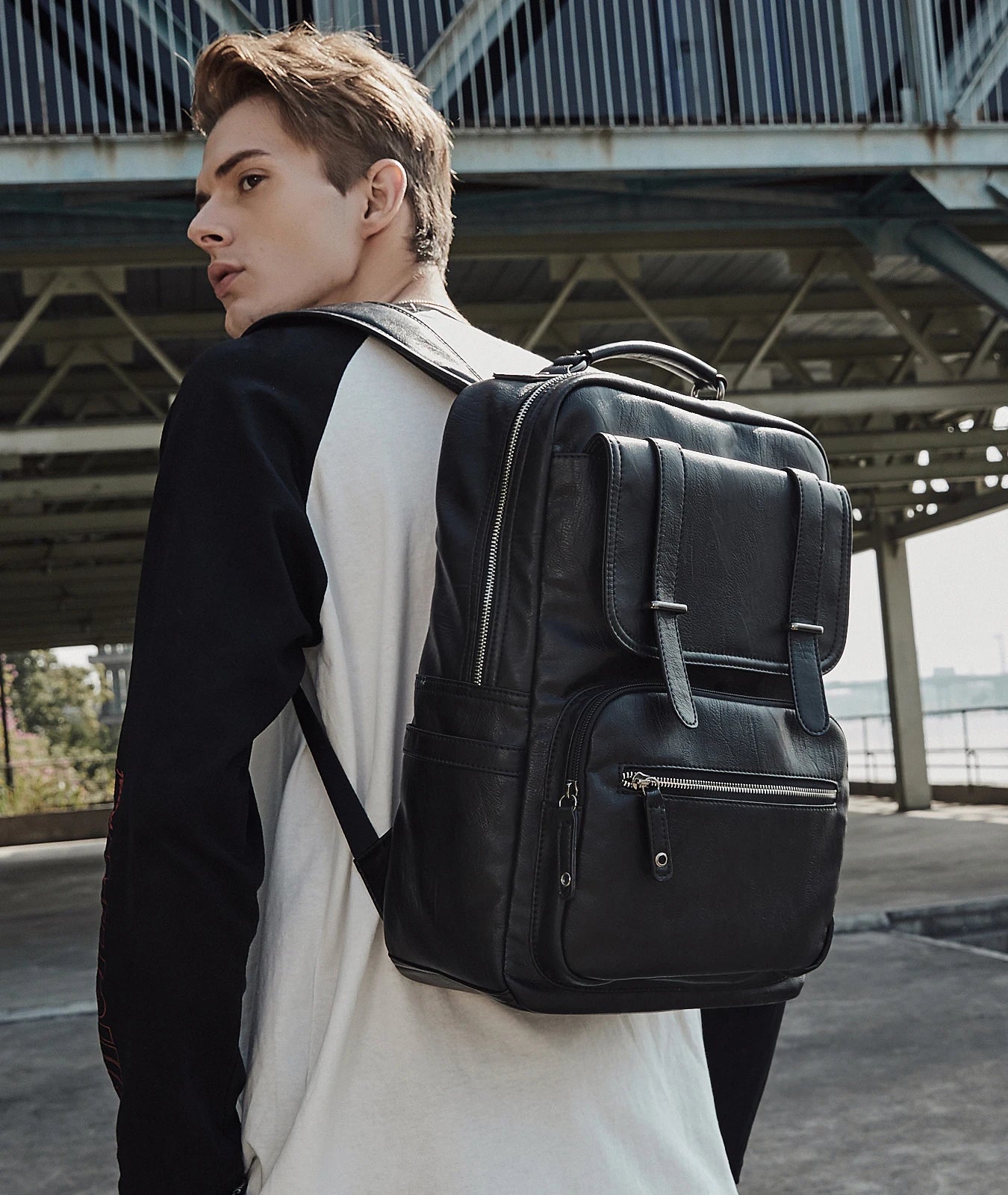 Leather PU Backpack Men Mochila Laptop Backpack School Travel Leather Backpack - MCROONS.COM