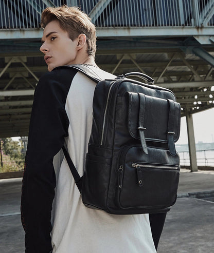 Leather PU Backpack Men Mochila Laptop Backpack School Travel Leather Backpack - MCROONS.COM