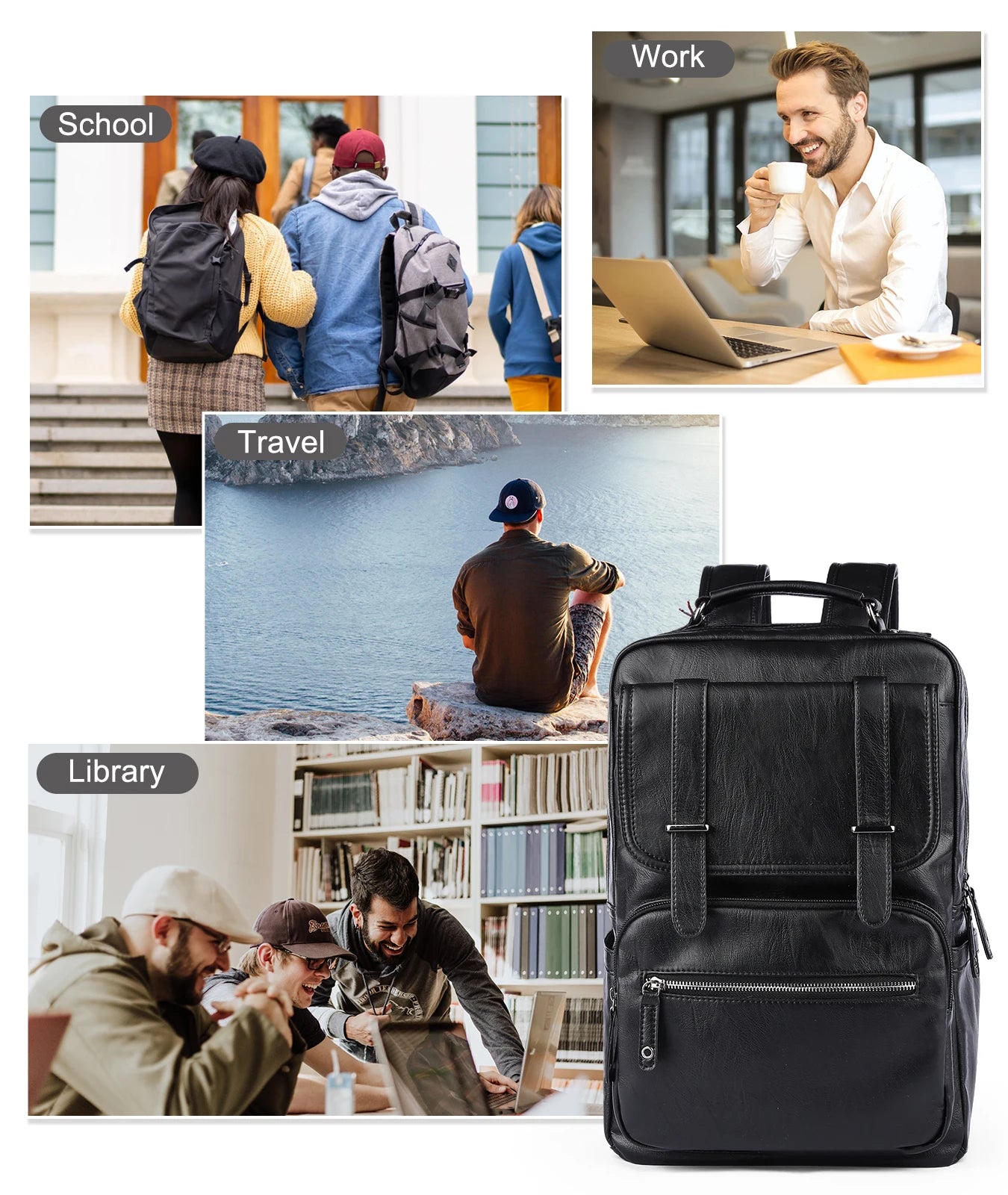Leather PU Backpack Men Mochila Laptop Backpack School Travel Leather Backpack - MCROONS.COM