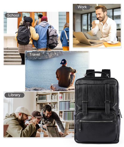 Leather PU Backpack Men Mochila Laptop Backpack School Travel Leather Backpack - MCROONS.COM