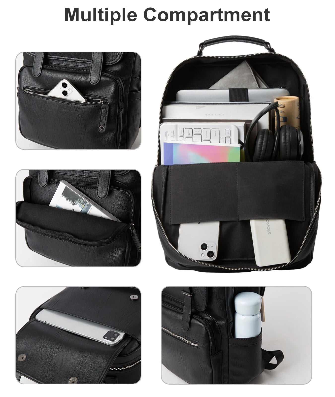 Leather PU Backpack Men Mochila Laptop Backpack School Travel Leather Backpack - MCROONS.COM