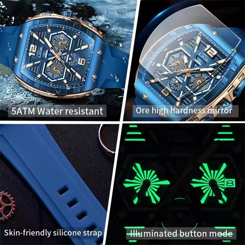 LIGE 89108 Business Wristwatch Waterproof Sport Men'S Watch Casual Silicone Date Quartz Wrist Watches for Men Relogio Masculino - MCROONS.COM