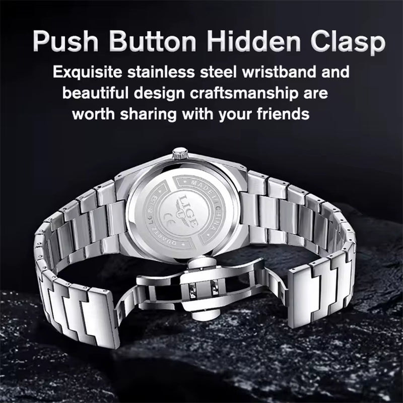 LIGE 89153 Watch for Man 3Atm Waterproof Luminous Date Week Stainless Steel Wristwatches Casual Quartz Men'S Watches Male Clock - MCROONS.COM