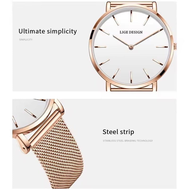 LIGE 89191 Elegant Women Watches Fashion Simple Ladies Quartz Clock Lady Wristwatch Waterproof Ultra - Thin Watch Relogio Feminino - MCROONS.COM