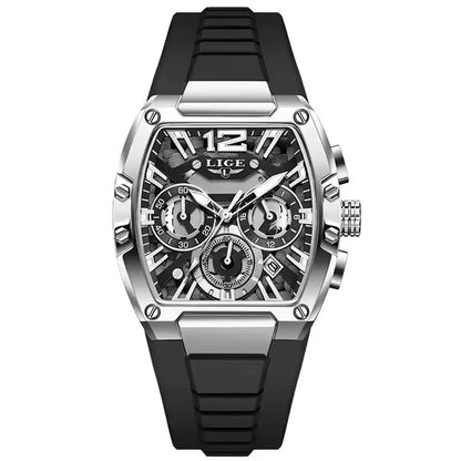 LIGE 89206 Men Wristwatches Creative Rectangle Watch for Man Sports Chronograph Luminous Date Clock Top Brand Hollow Watch Men - MCROONS.COM