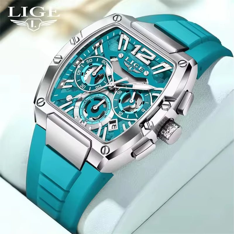 LIGE 89206 Men Wristwatches Creative Rectangle Watch for Man Sports Chronograph Luminous Date Clock Top Brand Hollow Watch Men - MCROONS.COM