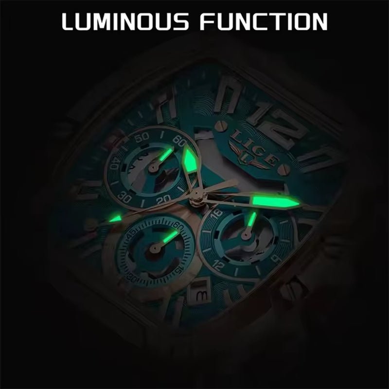 LIGE 89206 Men Wristwatches Creative Rectangle Watch for Man Sports Chronograph Luminous Date Clock Top Brand Hollow Watch Men - MCROONS.COM
