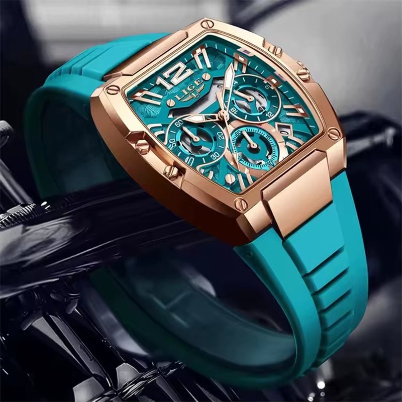 LIGE 89206 Men Wristwatches Creative Rectangle Watch for Man Sports Chronograph Luminous Date Clock Top Brand Hollow Watch Men - MCROONS.COM