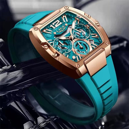 LIGE 89206 Men Wristwatches Creative Rectangle Watch for Man Sports Chronograph Luminous Date Clock Top Brand Hollow Watch Men - MCROONS.COM