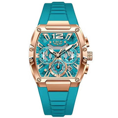 LIGE 89206 Men Wristwatches Creative Rectangle Watch for Man Sports Chronograph Luminous Date Clock Top Brand Hollow Watch Men