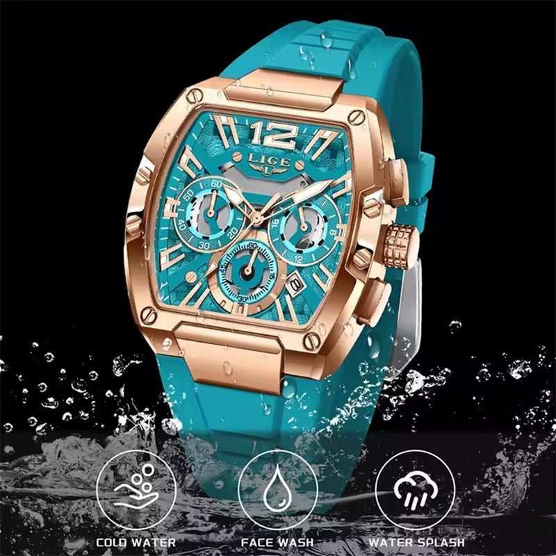 LIGE 89206 Men Wristwatches Creative Rectangle Watch for Man Sports Chronograph Luminous Date Clock Top Brand Hollow Watch Men - MCROONS.COM