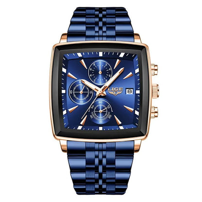 LIGE 89208 2025 Fashion Square Mens Watch Business Watches Men Waterproof Luminous Chronograph Quartz Wristwatches Reloj Hombre - MCROONS.COM
