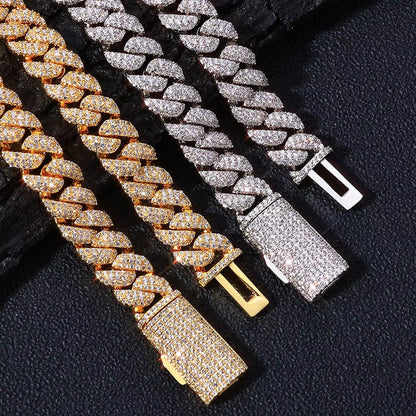 Luxury 3 Rows Cuban Chain 10Mm Width Flip Buckle Design Full Iced Out Zircon Hip Hop Fine Jewelry - MCROONS.COM