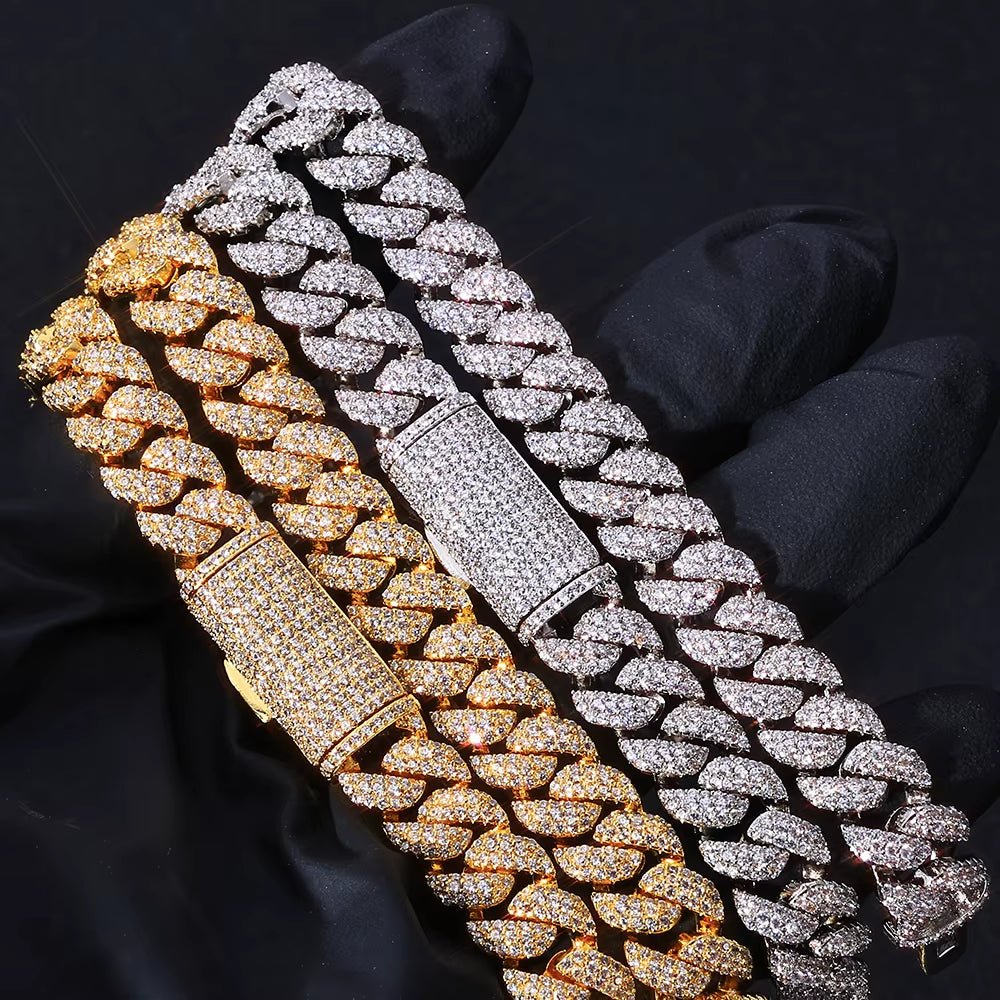 Luxury 3 Rows Cuban Chain 10Mm Width Flip Buckle Design Full Iced Out Zircon Hip Hop Fine Jewelry - MCROONS.COM