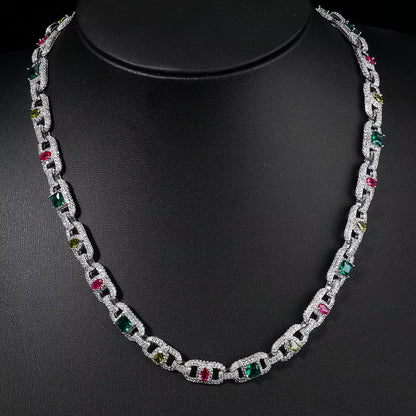Luxury Colorful Zircon Cuban Chain Necklace Silver Plated Mixed Inlaid Iced Out Diamond Hip Hop Fine Jewelry - MCROONS.COM