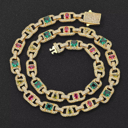 Luxury Colorful Zircon Cuban Chain Necklace Silver Plated Mixed Inlaid Iced Out Diamond Hip Hop Fine Jewelry - MCROONS.COM