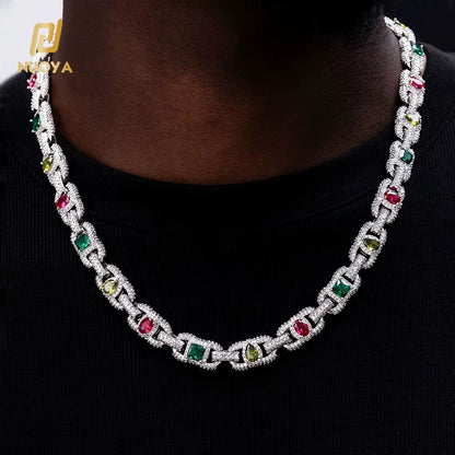 Luxury Colorful Zircon Cuban Chain Necklace Silver Plated Mixed Inlaid Iced Out Diamond Hip Hop Fine Jewelry - MCROONS.COM