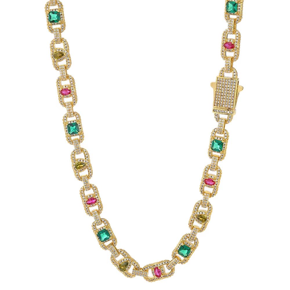 Luxury Colorful Zircon Cuban Chain Necklace Silver Plated Mixed Inlaid Iced Out Diamond Hip Hop Fine Jewelry - MCROONS.COM