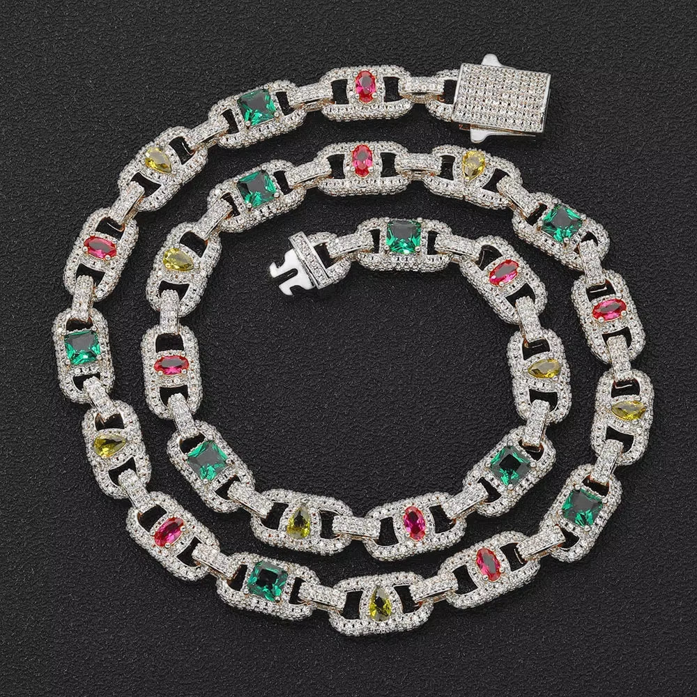 Luxury Colorful Zircon Cuban Chain Necklace Silver Plated Mixed Inlaid Iced Out Diamond Hip Hop Fine Jewelry - MCROONS.COM