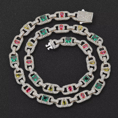 Luxury Colorful Zircon Cuban Chain Necklace Silver Plated Mixed Inlaid Iced Out Diamond Hip Hop Fine Jewelry - MCROONS.COM