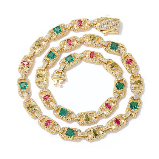 Luxury Colorful Zircon Cuban Chain Necklace Silver Plated Mixed Inlaid Iced Out Diamond Hip Hop Fine Jewelry - MCROONS.COM