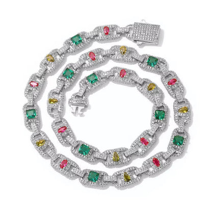 Luxury Colorful Zircon Cuban Chain Necklace Silver Plated Mixed Inlaid Iced Out Diamond Hip Hop Fine Jewelry - MCROONS.COM