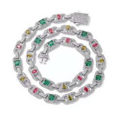 Luxury Colorful Zircon Cuban Chain Necklace Silver Plated Mixed Inlaid Iced Out Diamond Hip Hop Fine Jewelry