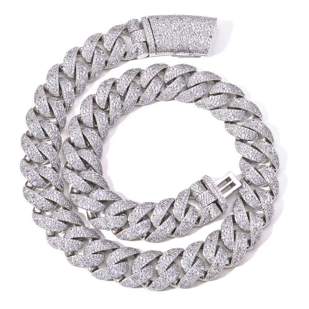 Luxury Curved Flip Buckle Cuban Chain 22MM Iced Out Zircon Diamond Necklace for Men Women Hip Hop Jewelry - MCROONS.COM