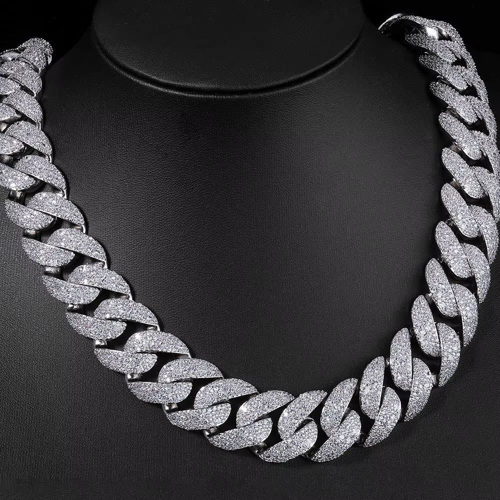 Luxury Curved Flip Buckle Cuban Chain 22MM Iced Out Zircon Diamond Necklace for Men Women Hip Hop Jewelry - MCROONS.COM