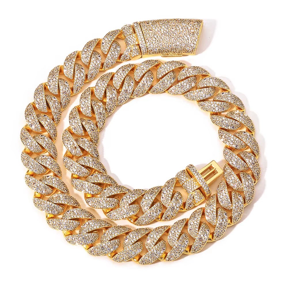 Luxury Curved Flip Buckle Cuban Chain 22MM Iced Out Zircon Diamond Necklace for Men Women Hip Hop Jewelry - MCROONS.COM