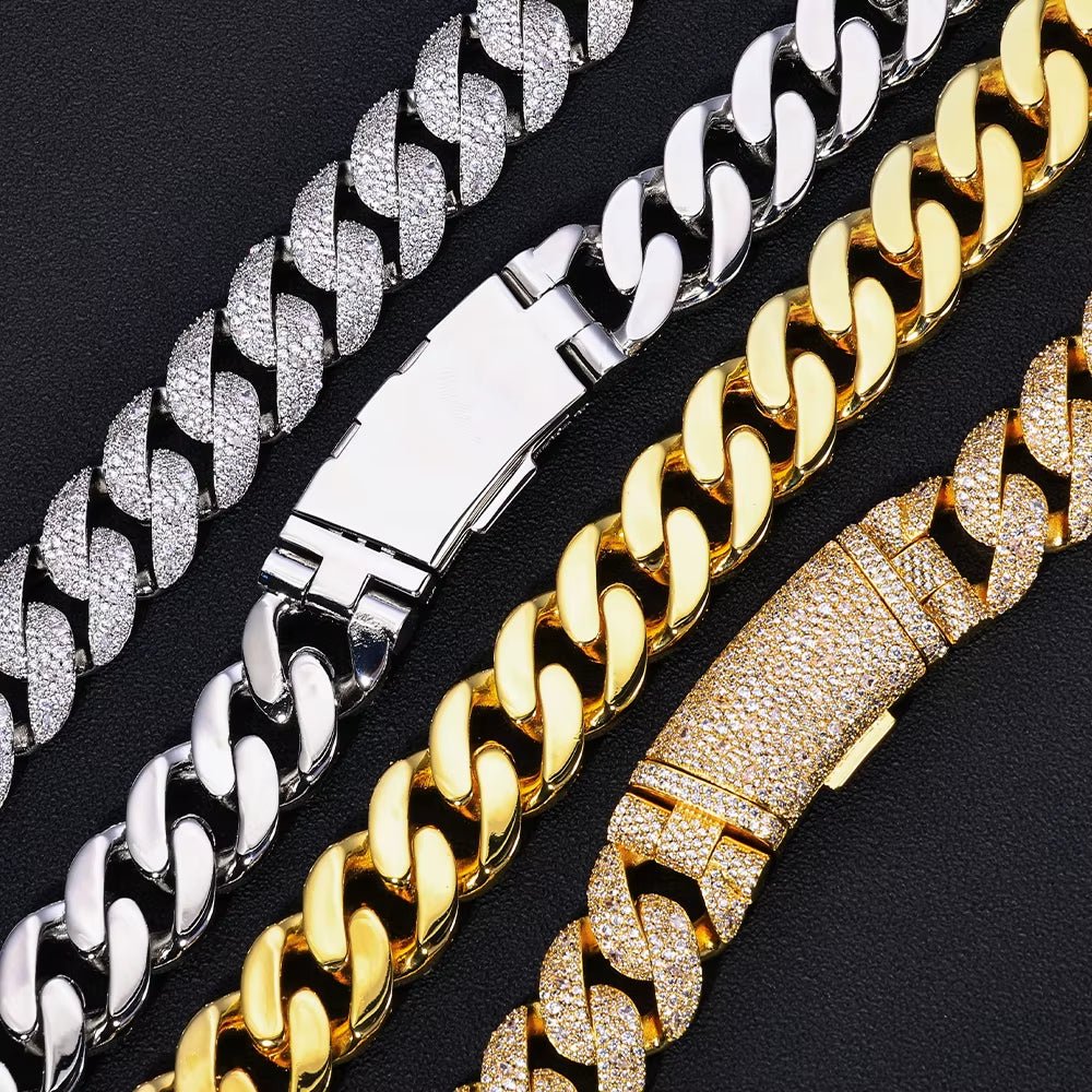 Luxury Curved Flip Buckle Cuban Chain 22MM Iced Out Zircon Diamond Necklace for Men Women Hip Hop Jewelry - MCROONS.COM