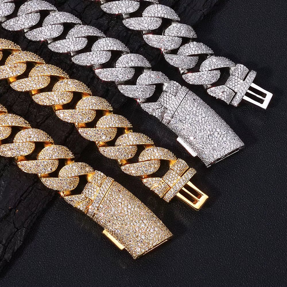 Luxury Curved Flip Buckle Cuban Chain 22MM Iced Out Zircon Diamond Necklace for Men Women Hip Hop Jewelry - MCROONS.COM