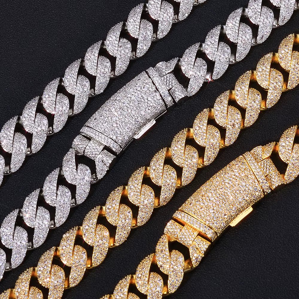 Luxury Curved Flip Buckle Cuban Chain 22MM Iced Out Zircon Diamond Necklace for Men Women Hip Hop Jewelry - MCROONS.COM