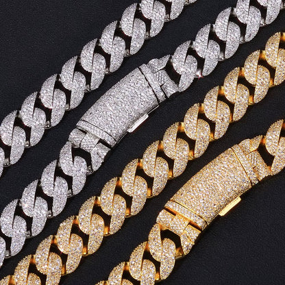 Luxury Curved Flip Buckle Cuban Chain 22MM Iced Out Zircon Diamond Necklace for Men Women Hip Hop Jewelry - MCROONS.COM