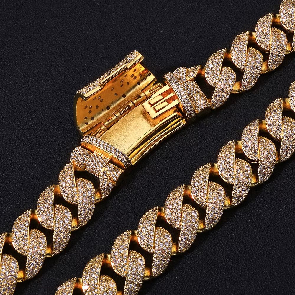 Luxury Curved Flip Buckle Cuban Chain 22MM Iced Out Zircon Diamond Necklace for Men Women Hip Hop Jewelry - MCROONS.COM