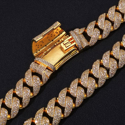 Luxury Curved Flip Buckle Cuban Chain 22MM Iced Out Zircon Diamond Necklace for Men Women Hip Hop Jewelry - MCROONS.COM
