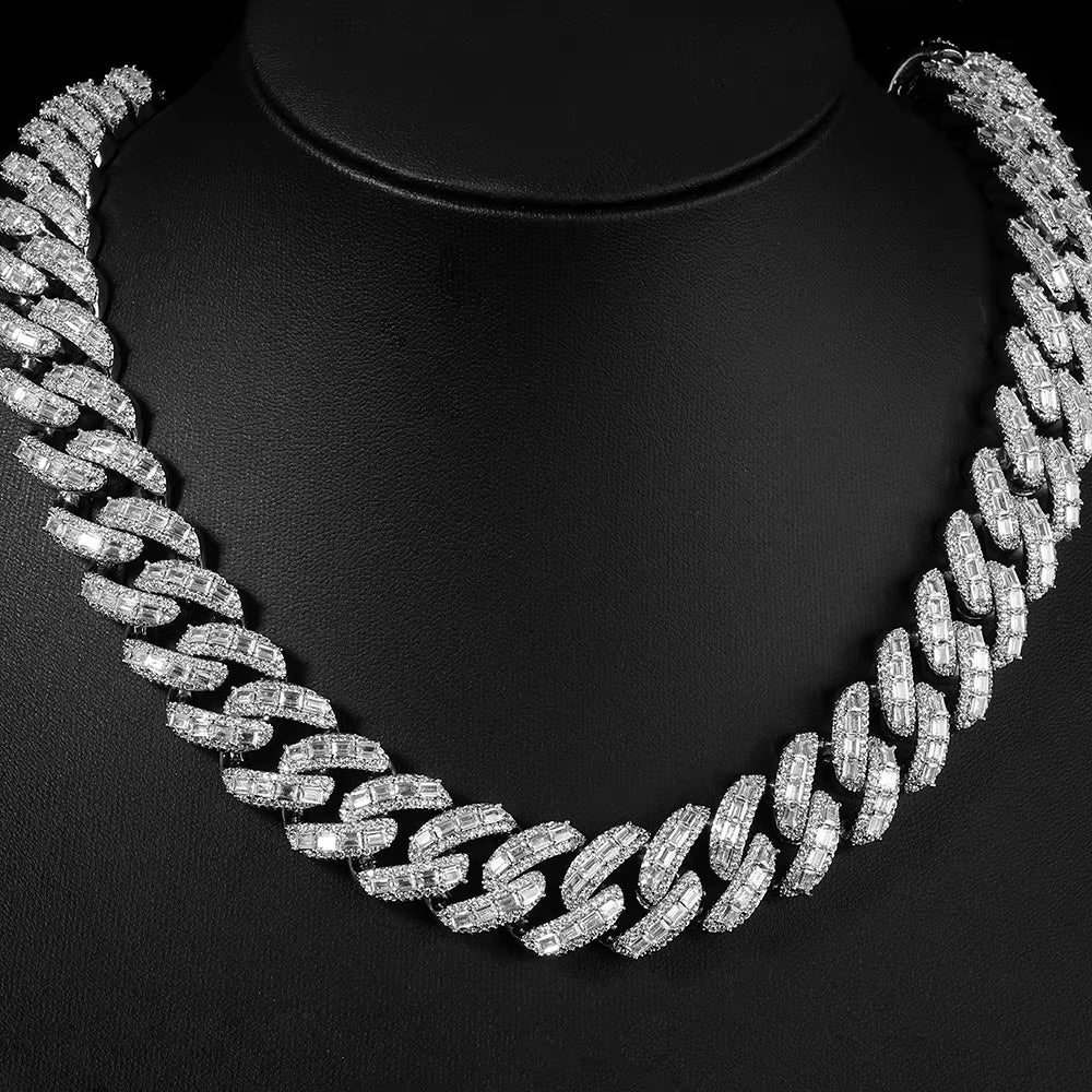 Luxury Flip Buckle Cuban Chain 18Mm Iced Out Zircon Baguette Diamond Mixed Inlay Necklace Hip Hop Jewelry - MCROONS.COM