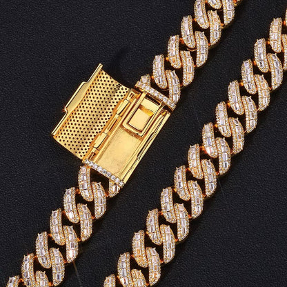 Luxury Flip Buckle Cuban Chain 18Mm Iced Out Zircon Baguette Diamond Mixed Inlay Necklace Hip Hop Jewelry - MCROONS.COM