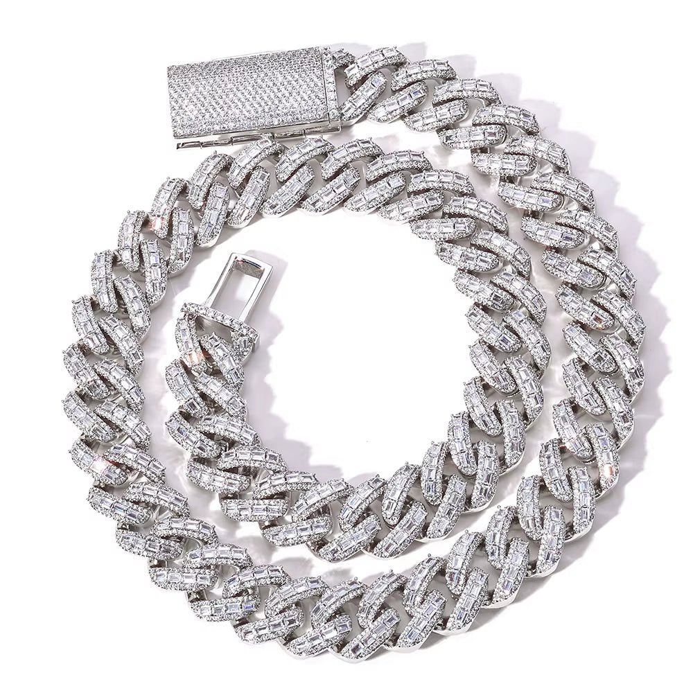 Luxury Flip Buckle Cuban Chain 18Mm Iced Out Zircon Baguette Diamond Mixed Inlay Necklace Hip Hop Jewelry - MCROONS.COM