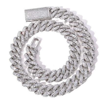 Luxury Flip Buckle Cuban Chain 18Mm Iced Out Zircon Baguette Diamond Mixed Inlay Necklace Hip Hop Jewelry - MCROONS.COM