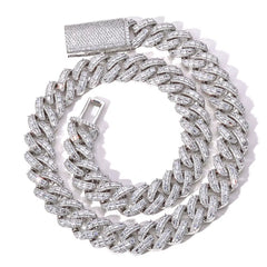 Luxury Flip Buckle Cuban Chain 18Mm Iced Out Zircon Baguette Diamond Mixed Inlay Necklace Hip Hop Jewelry