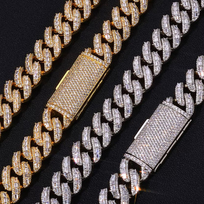 Luxury Flip Buckle Cuban Chain 18Mm Iced Out Zircon Baguette Diamond Mixed Inlay Necklace Hip Hop Jewelry - MCROONS.COM