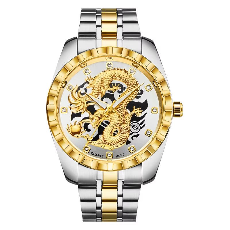 Luxury Men Watch Quartz Watches Gold Dragon Stainless Steel Quartz Watches Waterproof Wholesale Custom Logo Wristwatches - MCROONS.COM
