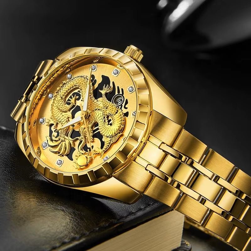 Luxury Men Watch Quartz Watches Gold Dragon Stainless Steel Quartz Watches Waterproof Wholesale Custom Logo Wristwatches - MCROONS.COM
