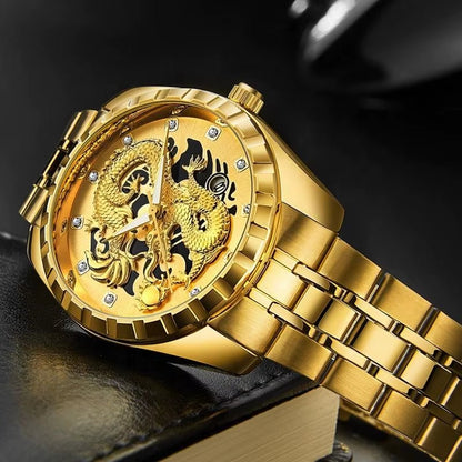Luxury Men Watch Quartz Watches Gold Dragon Stainless Steel Quartz Watches Waterproof Wholesale Custom Logo Wristwatches - MCROONS.COM