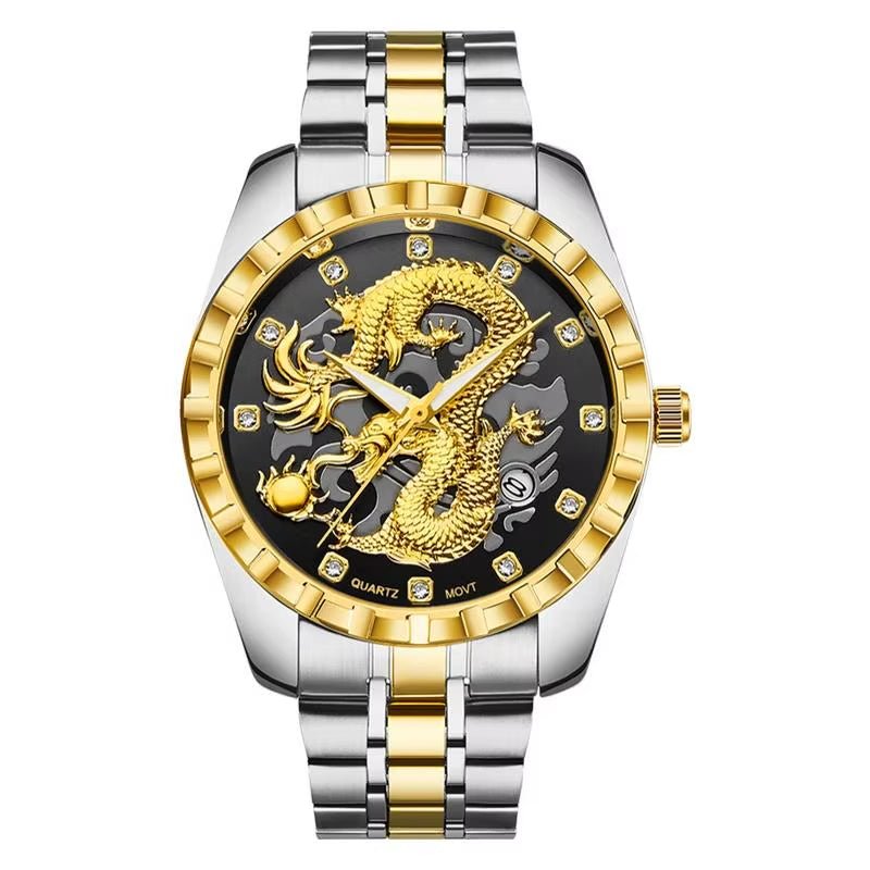 Luxury Men Watch Quartz Watches Gold Dragon Stainless Steel Quartz Watches Waterproof Wholesale Custom Logo Wristwatches - MCROONS.COM
