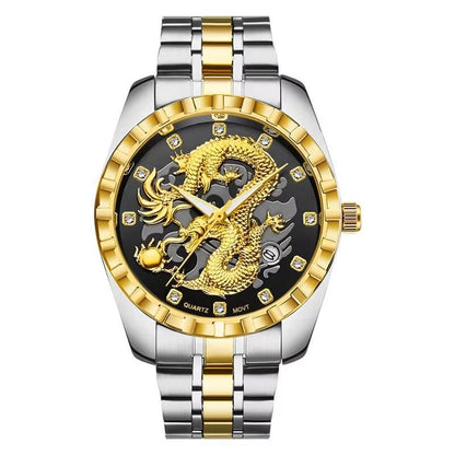 Luxury Men Watch Quartz Watches Gold Dragon Stainless Steel Quartz Watches Waterproof Wholesale Custom Logo Wristwatches - MCROONS.COM