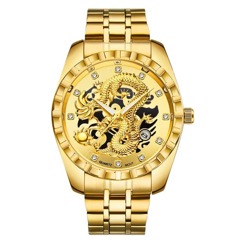 Luxury Men Watch Quartz Watches Gold Dragon Stainless Steel Quartz Watches Waterproof Wholesale Custom Logo Wristwatches - MCROONS.COM
